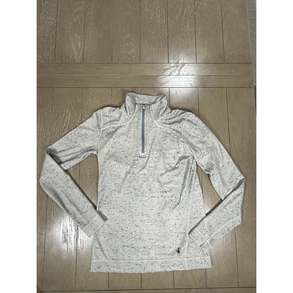 Smartwool Pullover Womens Medium Grey Speckled 100% Merino Wool Quarter Zip Base - Picture 2 of 8